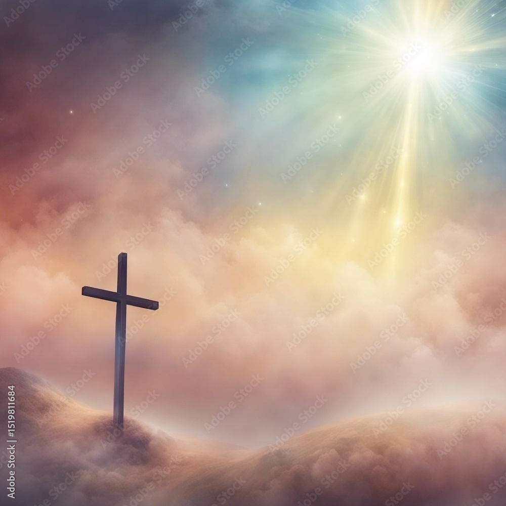 Fototapeta premium Heavenly Cross A Spiritual Journey into Faith, Hope, and Resurrection