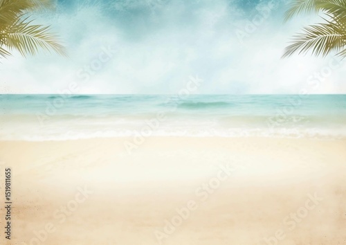 Serene Tropical Beach Scene Calm Ocean Waves, Soft Sand, and Lush Palm Trees