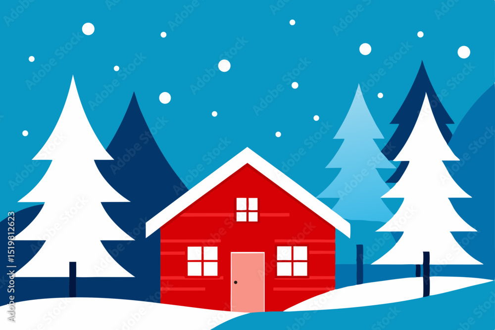 Naklejka premium winter landscape with house