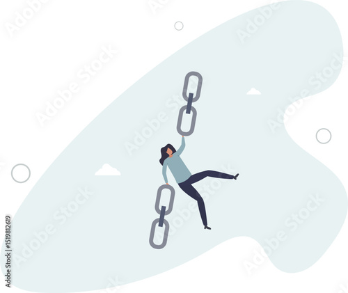 Supply chain problem, risk or vulnerability of industrial business, connection or management to hold chain together concept. character life .