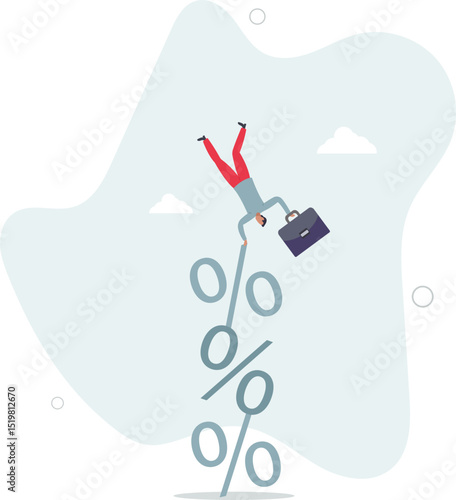 Risky interest rate hike causing business slow down or investment crisis, risk of economic recession, unstable financial or banking debt problem concept. character life .