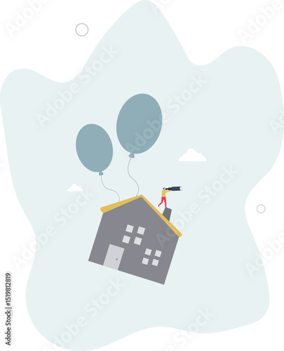 House mortgage interest rate rising up, home loan impact from inflation, real estate price bubble or housing investment opportunity concept. character life .
