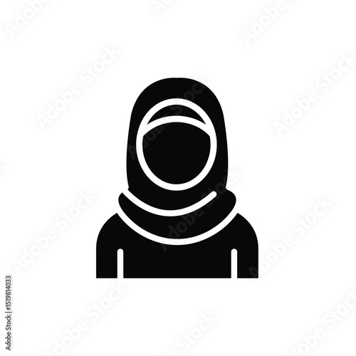Simple black silhouette of a woman wearing a hijab.  A clean icon representing Muslim women.