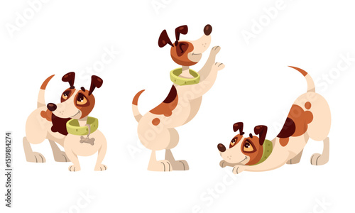 An assortment of Playful Cartoon Dogs depicted in Various Fun and Dynamic Poses and Actions