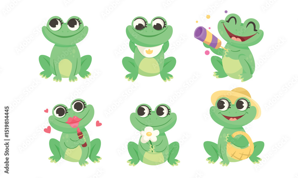 Cheerful Cartoon Frogs Featuring Fun and Vibrant Expressions in a Variety of Bright Colors Cheerful Cartoon Frogs Featuring Fun and Vibrant Expressions in a Variety of Bright Colors