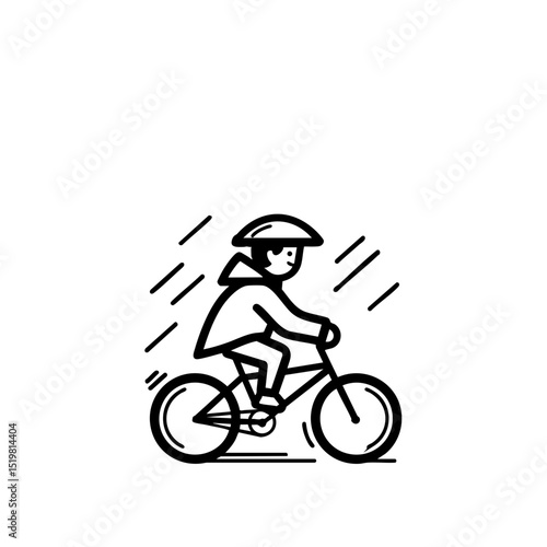 Simple Bicycle Rider Logo - Clean Rainy Commute Vector