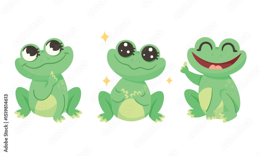 Obraz premium A collection of playful cartoon frogs displaying their cute and joyful expressions