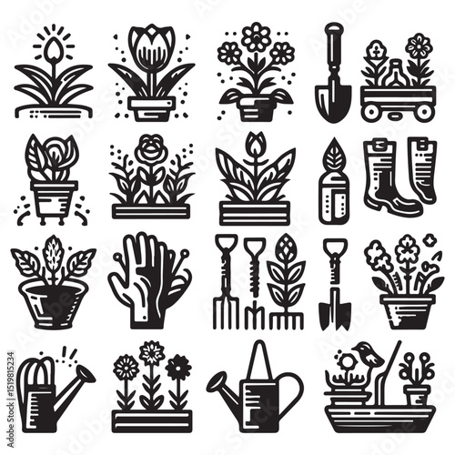 Flowers related editable stroke outline icon set flat vector illustration
