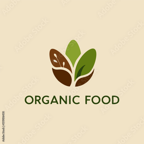 A dynamic organic food logo design featuring a vibrant tree with fruits and vegetables, symbolizing health, growth, and a commitment to sustainable living in a colorful style.