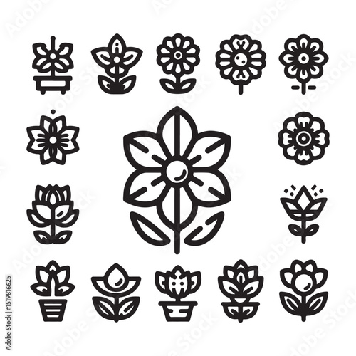 Flowers related editable stroke outline icon set flat vector illustration