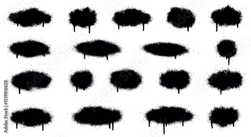 Set of grunge spray paint blot tree silhouettes