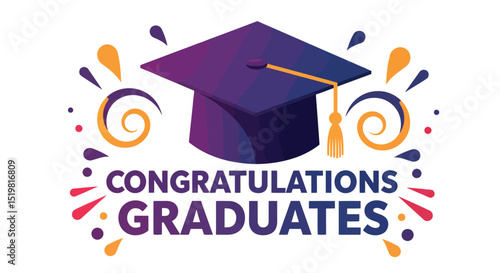 Colorful graduation cap celebration with congratulations message