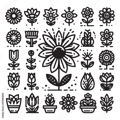 Flowers related editable stroke outline icon set flat vector illustration