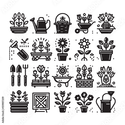 Flowers related editable stroke outline icon set flat vector illustration