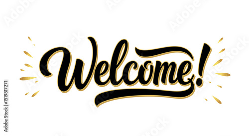 Elegant welcome typography in black and gold with decorative accents