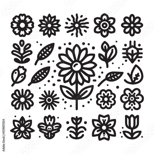 Flowers related editable stroke outline icon set flat vector illustration