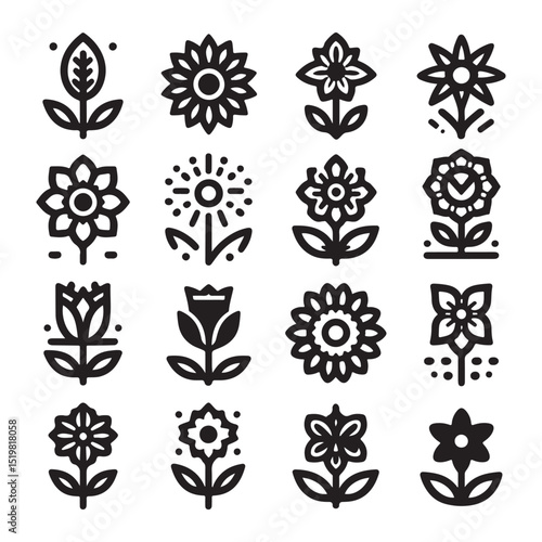 Flowers related editable stroke outline icon set flat vector illustration