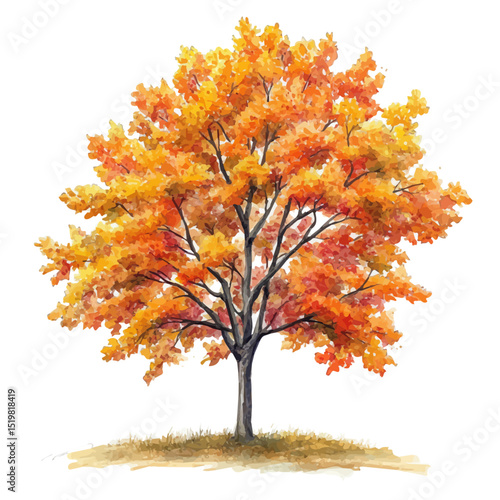 watercolor vector of A Sugar Maple Tree, high quality, isolated on a white background.
