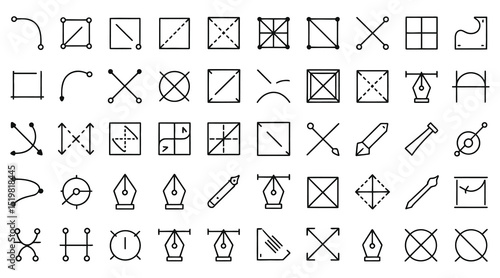 Hand-drawn font vector set with arrows, pointers, and web design elements for a unique alphabet illustration