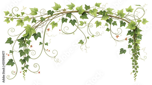 Ivy vine with green leaves and tendrils isolated on transparent background