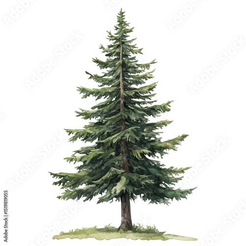 A Subalpine Fir Tree, watercolor drawing vector, high quality, isolated on a white background.