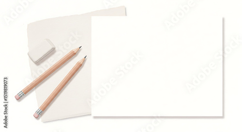 Wallpaper Mural Blank Paper, Pencils, and Eraser  Perfect for Note-Taking, Sketching, or Drawing Torontodigital.ca