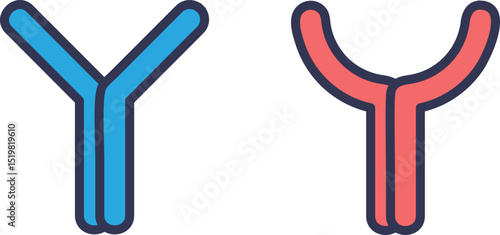 Illustration of two antibody structures in blue and red, symbolizing immune response.