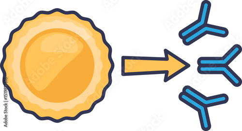 Illustration of a B cell producing antibodies, symbolizing immune response.