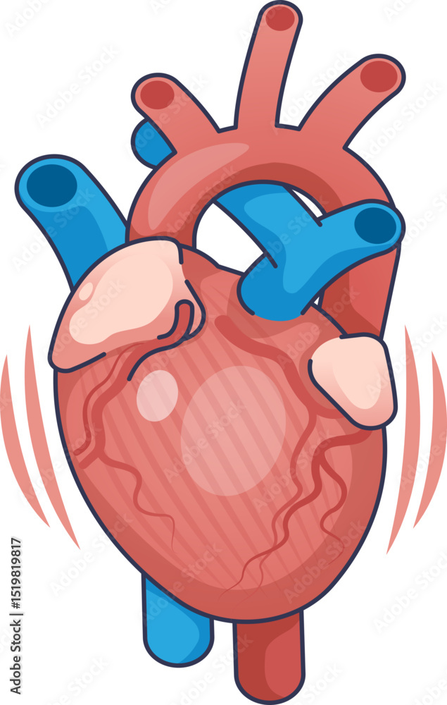 Obraz premium Illustration of a human heart with arteries and veins, symbolizing vitality and health.
