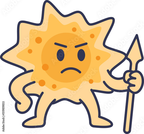 Cartoon immune cell with spear symbolizes defense and protection.