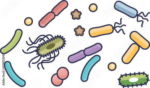 Colorful bacteria and microbes representing diverse microbiota.