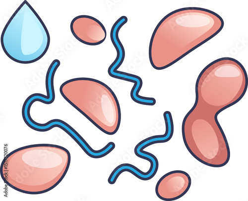 Abstract depiction of nutrient particles and molecules in fluid.