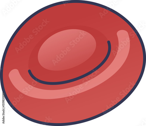 Illustration of an oxygenated red blood cell, highlighting its biconcave shape.