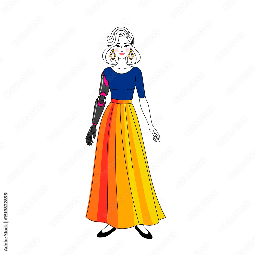 Elegant Woman with Bionic Arm in Flowing Skirt Elegant Woman with Bionic Arm in Flowing Skirt