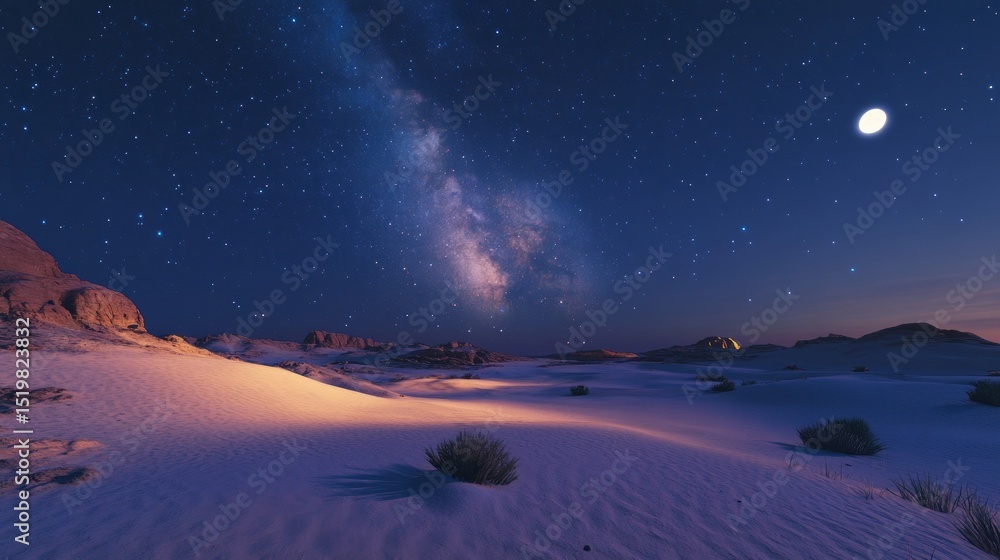 Naklejka premium Milky way panorama over snowy landscape
