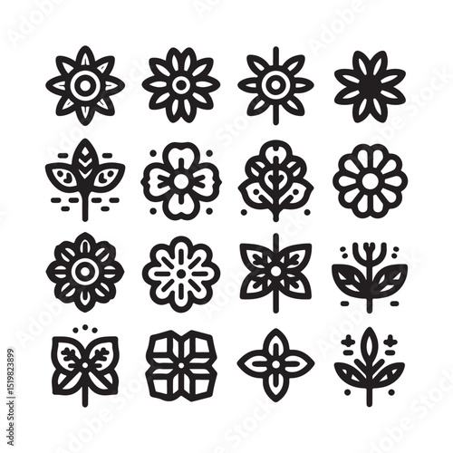 Flowers related editable stroke outline icon set flat vector illustration