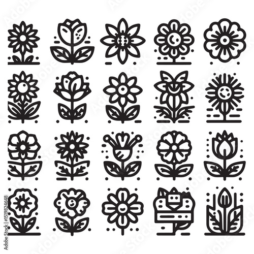 Flowers related editable stroke outline icon set flat vector illustration