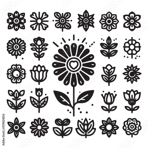 Flowers related editable stroke outline icon set flat vector illustration