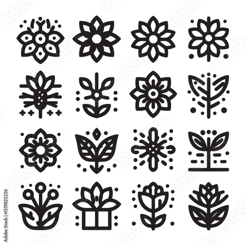 Flowers related editable stroke outline icon set flat vector illustration