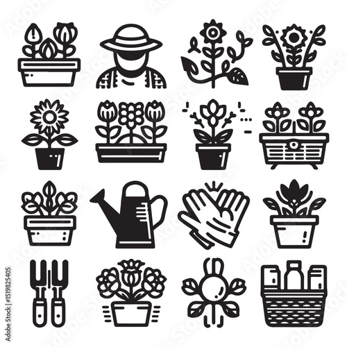 Flowers related editable stroke outline icon set flat vector illustration