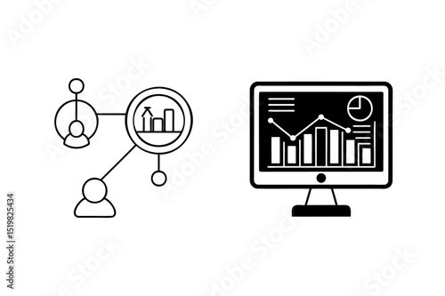 Business analytics and data visualization with teamwork and computer display for success
