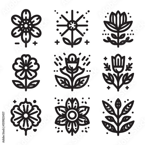 Flowers related editable stroke outline icon set flat vector illustration