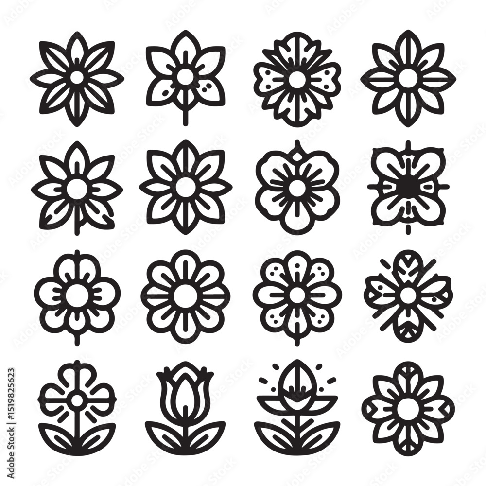 Flowers related editable stroke outline icon set flat vector illustration Flowers related editable stroke outline icon set flat vector illustration
