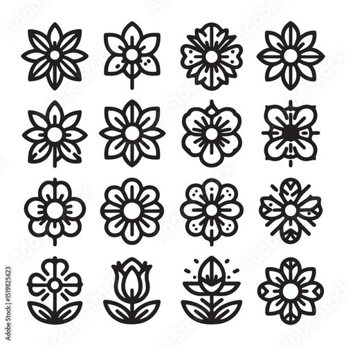 Flowers related editable stroke outline icon set flat vector illustration