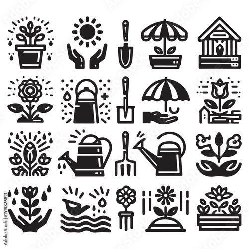 Flowers related editable stroke outline icon set flat vector illustration