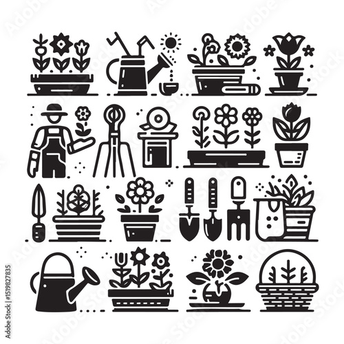 Flowers related editable stroke outline icon set flat vector illustration