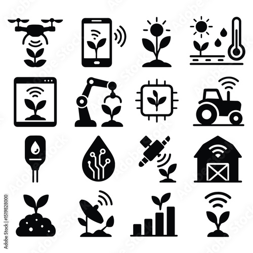 Smart Farming Technology Icons of Precision Agriculture and IoT in Farming