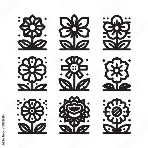 Flowers related editable stroke outline icon set flat vector illustration