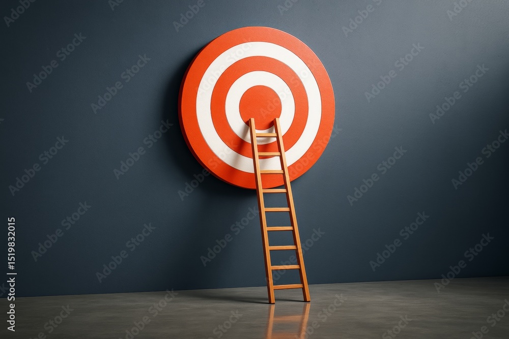 custom made wallpaper toronto digitalLarge red and white target with wooden ladder leaning against it on dark wall background symbolizing achieving a goal or success concept.