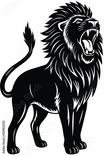 Roaring lion silhouette vector illustration predatory feline wildlife graphic animal emblem